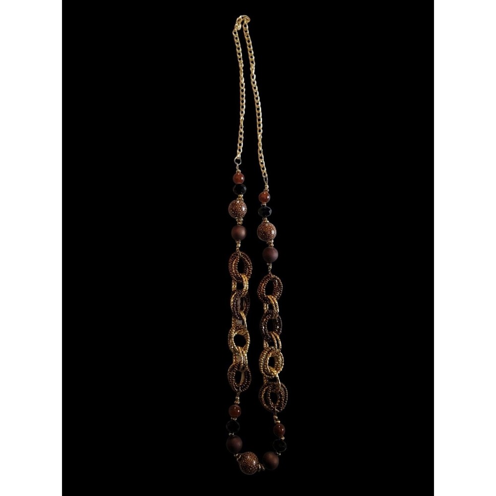 Beautiful Bold Gold and Brown Glass and Beaded Necklace